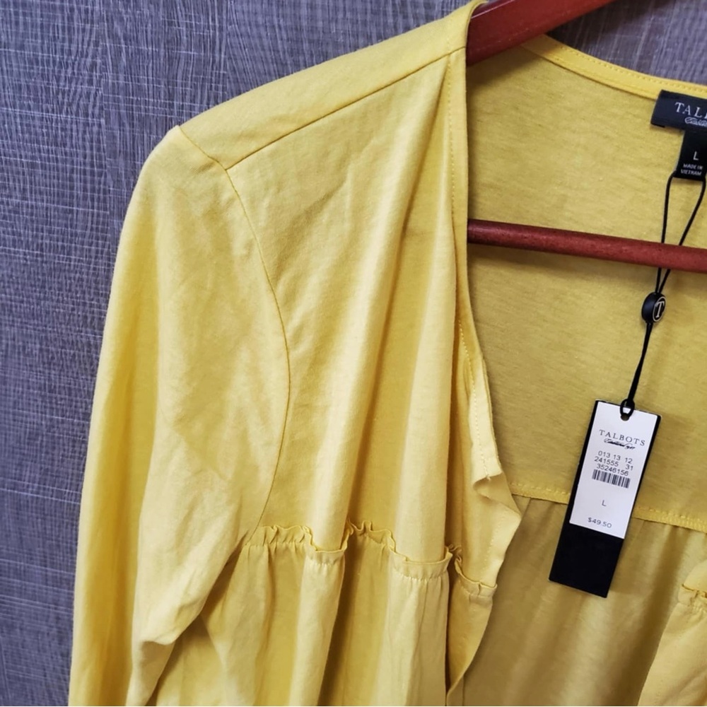 Talbots Yellow 3/4 Length Sleeves Tiered Ruffle Cardigan Blouse Large - Picture 5 of 6